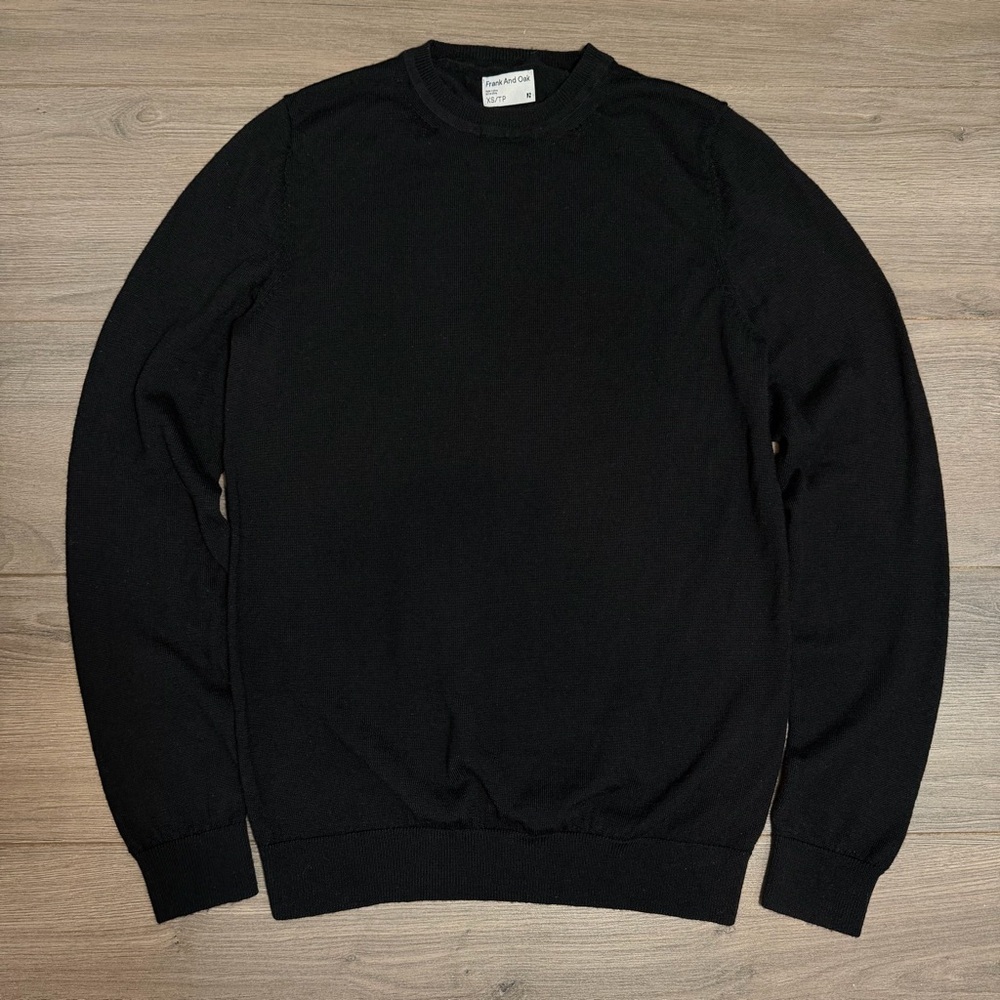 Frank And Oak %100 WOOL Black Crewneck Sweater